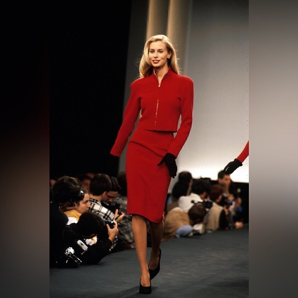 Ralph Lauren Red Wool Knee Length Pencil Skirt